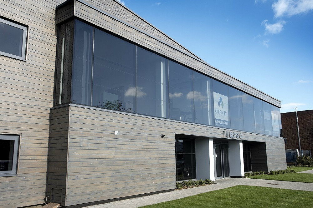 Large expanse of curtain walling on a newbuild office block in East Yorkshire