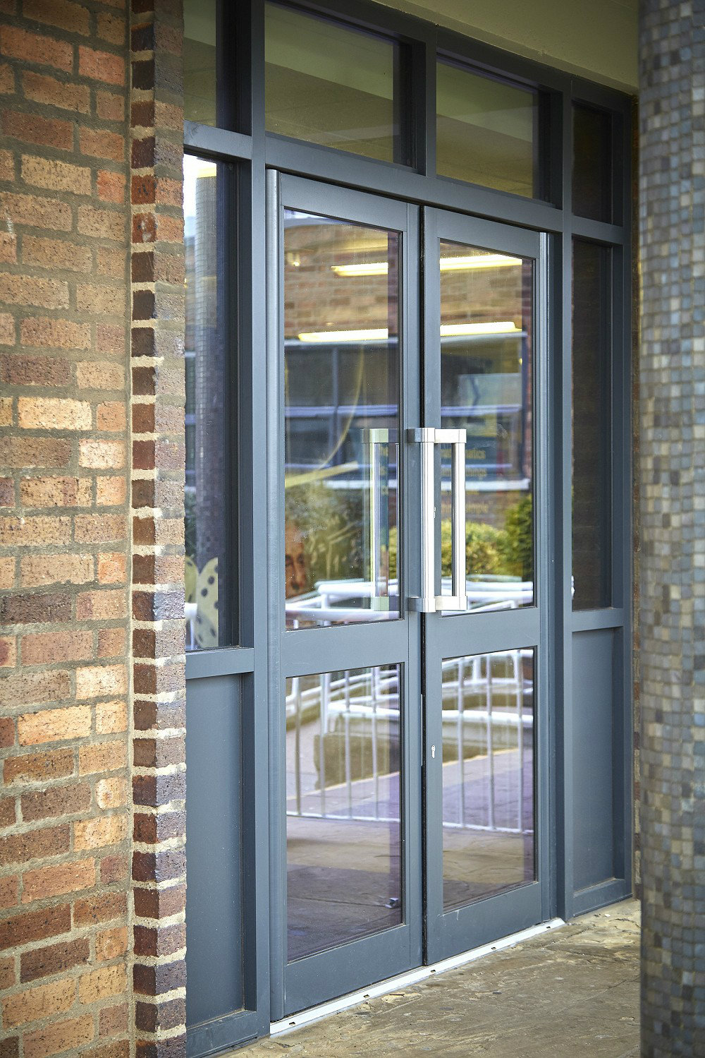 Aluminium entrance doors on a school building
