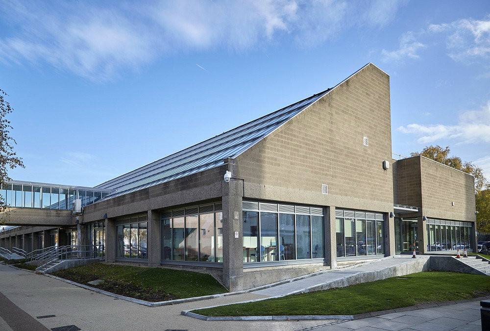 Curtain walling and aluminium windows on a college building