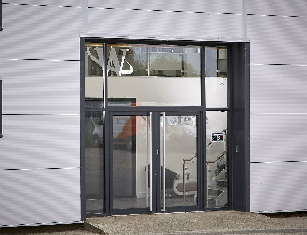 Aluminium entrance doors on commercial office building