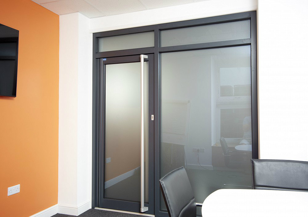 Internal shot of an aluminium internal office door